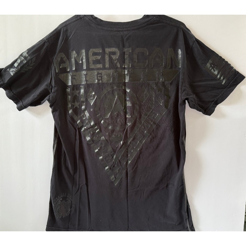 American Fighter Shirt Mens MediumBlack on Black MMA Doubleโ Sided Graphic
